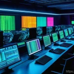 운영체제의 RAM 관리 방식 비교 - **Prompt:** A vibrant, futuristic workshop bustling with activity, symbolizing computer RAM. In the ...