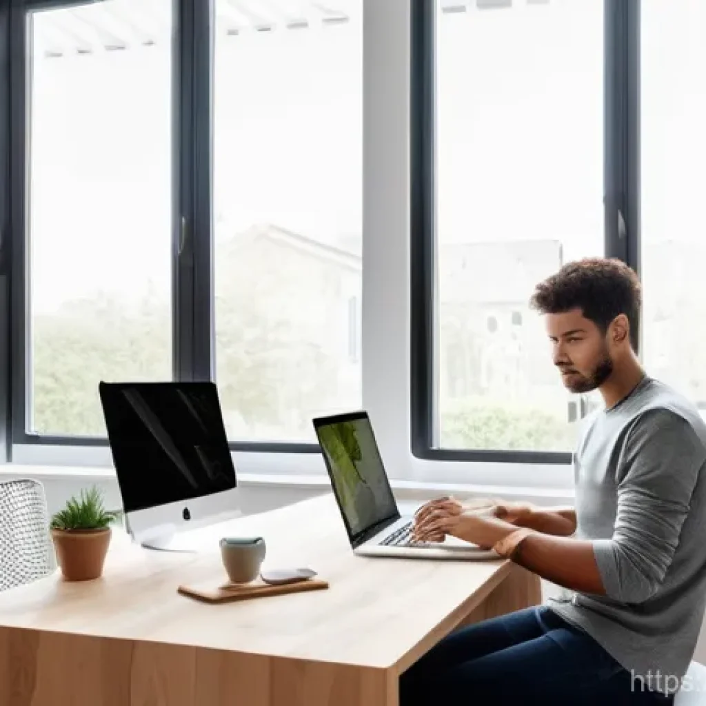 윈도우와 macOS의 기본 소프트웨어 비교 - **Prompt: "Two individuals, one operating a sleek, modern Windows laptop and the other a minimalist ...
