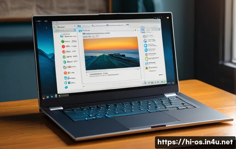 리눅스에서 사용 가능한 데스크톱 환경 비교 - A detailed digital illustration of a vintage laptop running the lightweight XFCE desktop environment...
