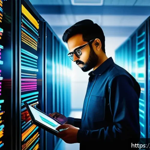 리눅스에서 서버 로그 모니터링 방법 - A detailed, vibrant illustration of a Hindi-speaking Linux server administrator analyzing colorful, ...