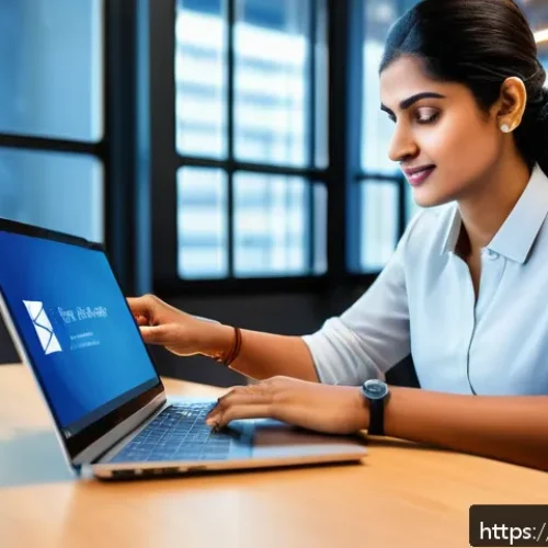 운영체제별 네트워크 설정 비교 - A detailed illustration of a Hindi-speaking professional woman using a Windows 10 laptop in a modern...