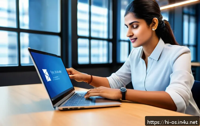 운영체제별 네트워크 설정 비교 - A detailed illustration of a Hindi-speaking professional woman using a Windows 10 laptop in a modern...